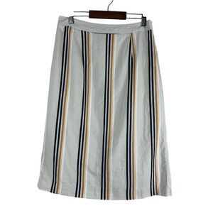 Who What Wear Women's Skirt Ivory Cotton Linen Striped Pleated Hem A-Line Size 2